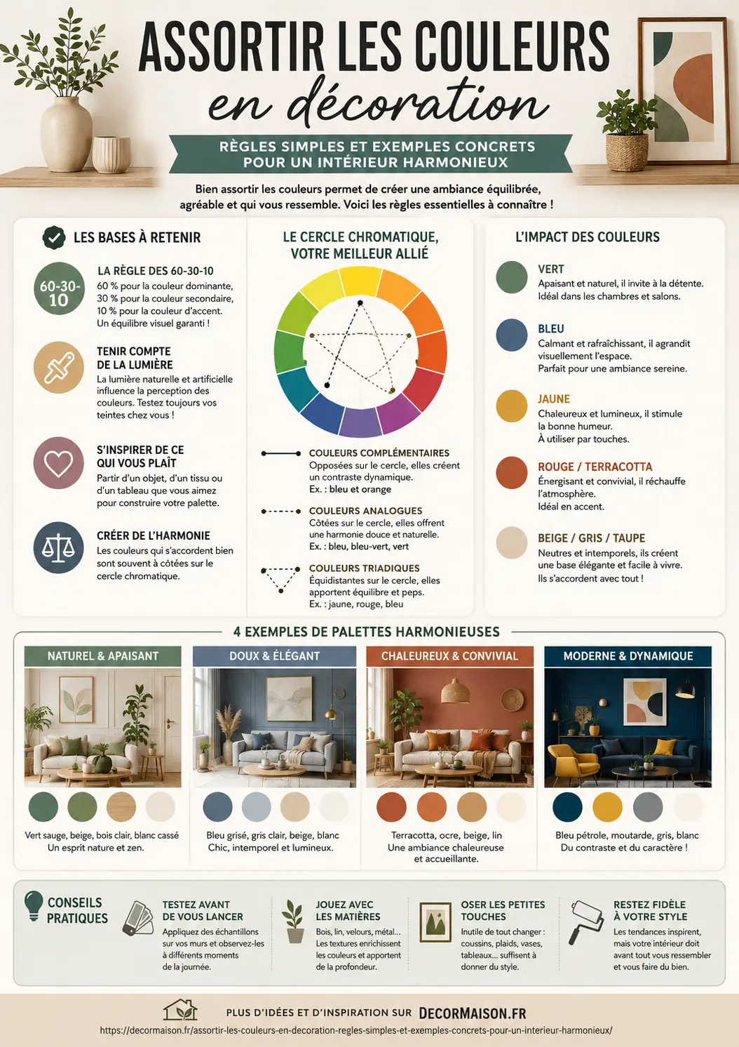 Assortir les couleurs en décoration - infographie